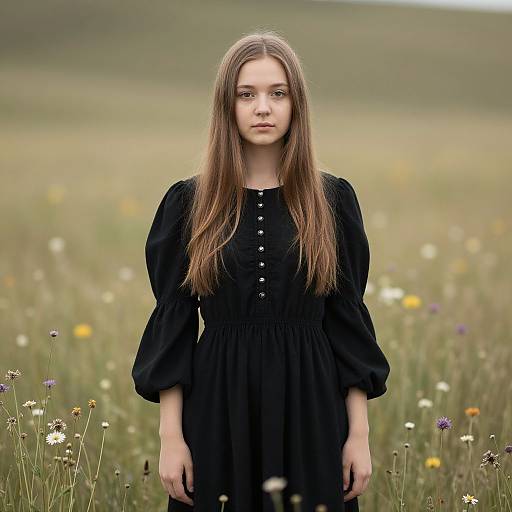 Serene Woman in Wildflower Field