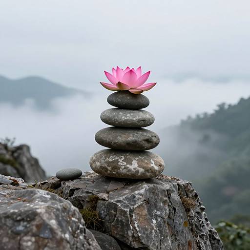 Whispering Stones with Lotus on Cliff