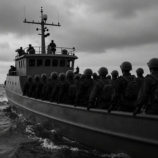 Chaotic Military Boat on Dark Ocean