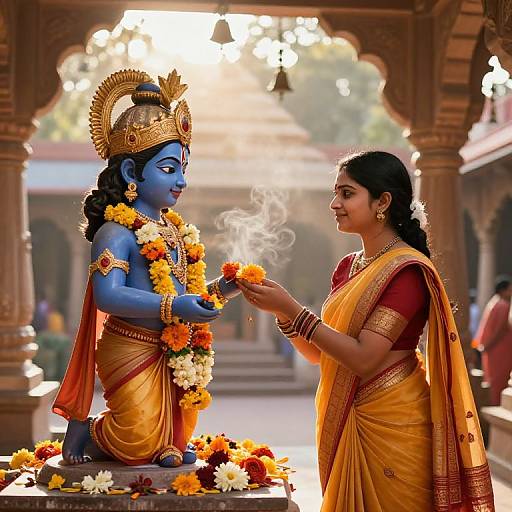 Serene Hindu Devotee Offering Flowers