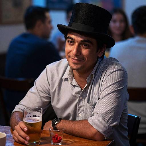 Cheerful Man in Striped Shirt and Hat