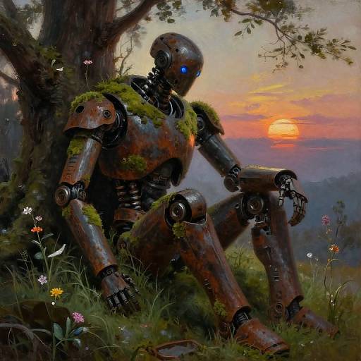 Moody Oil Painting of Rusty Android