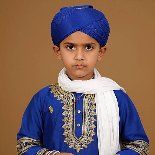 Serious Boy in Traditional Indian Attire