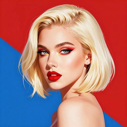 Pop Art Portrait of Blonde Woman with Bold Makeup