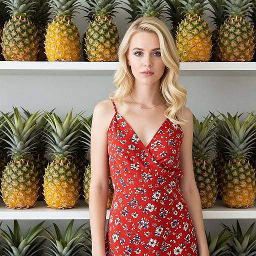 Confident Woman with Pineapple Shelves
