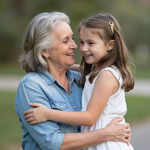 Joyful Embrace Between Grandmother and Granddaughter