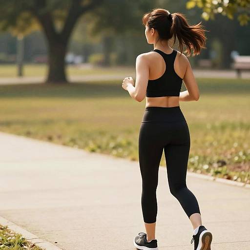 Fit Woman Jogging on Sunlit Path