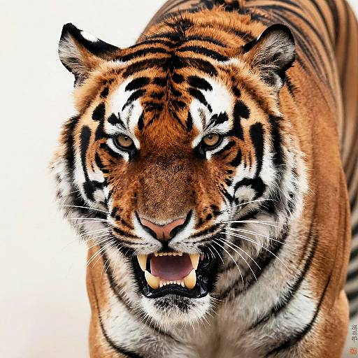 Hyper-Realistic Snarling Tiger Ink Painting