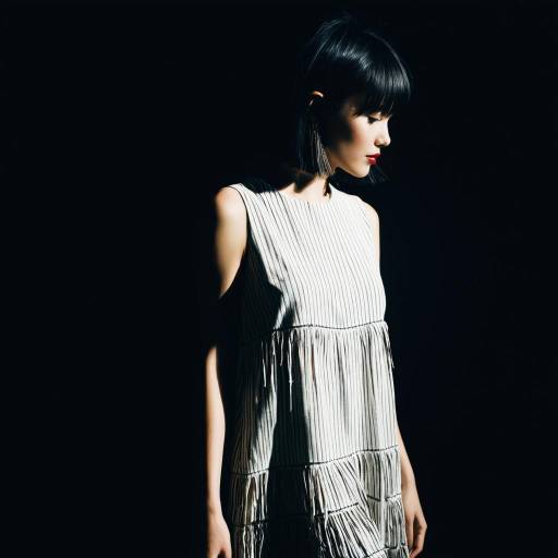 Fashion Model with Side Fringe Hairstyle in Dramatic Lighting