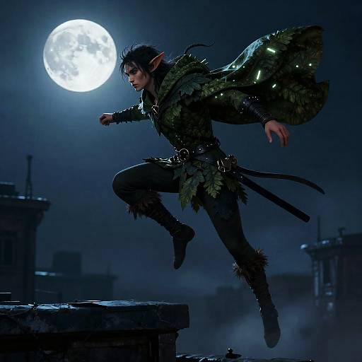 Moonlit Fae Trickster Rooftop Leap