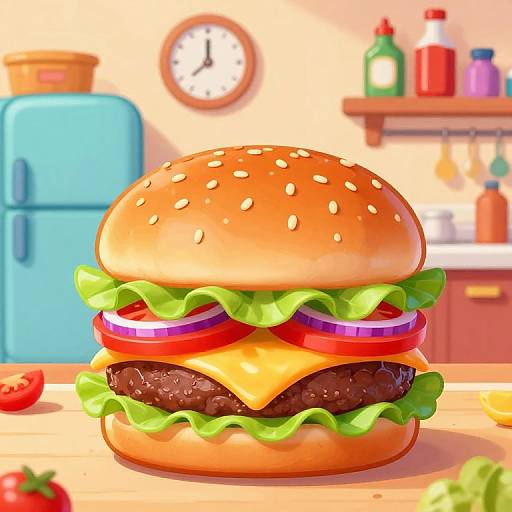 Vibrant Cartoon Cheeseburger Scene