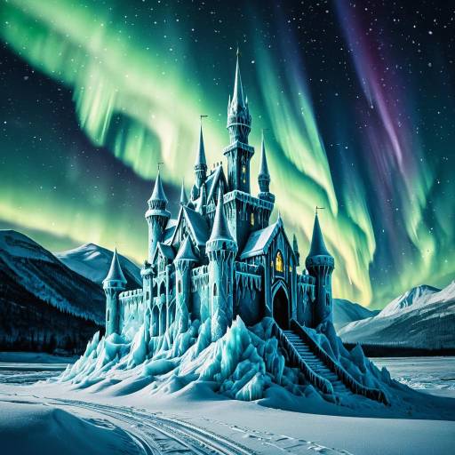 Frosted Ice Castle with Northern Lights Frosted Ice Castle with Northern Lights
