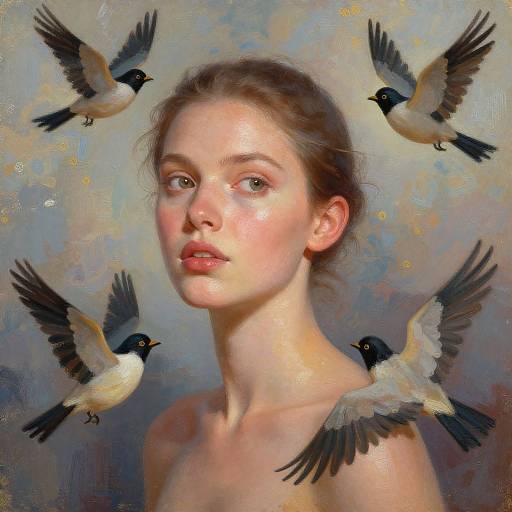 Ethereal Woman with Stylized Birds