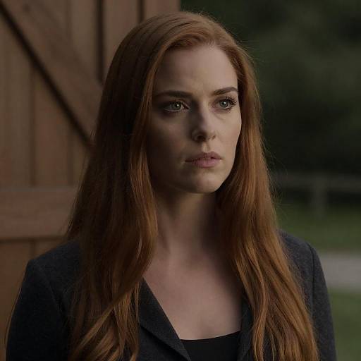 Pensive Woman with Auburn Hair Outdoors