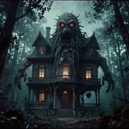 Haunted House with Floating Monster