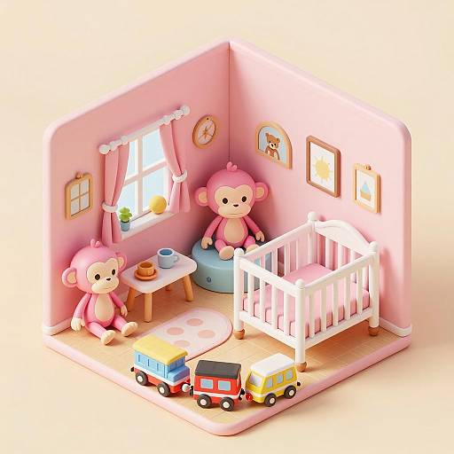 Charming 3D Animation of Miniature Monkey Room