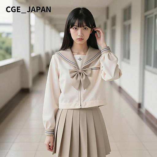 Elegant Asian Schoolgirl in Bright Hallway