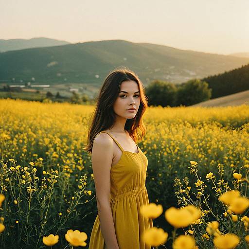 Young Woman in Blooming Field