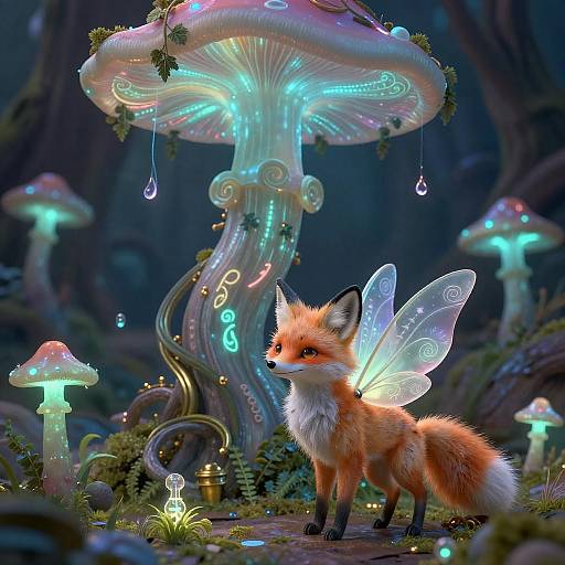 Bioluminescent Automaton in Ancient Mushroom Grove