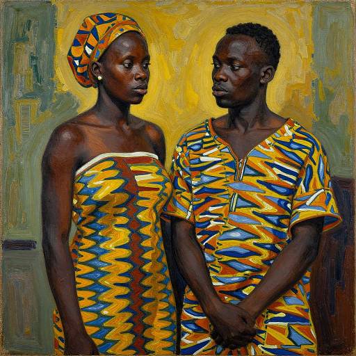 Abstract Kente Cloth Couple Portrait
