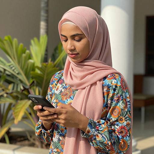 Serene Woman in Pink Hijab Outdoors