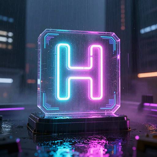 Ionic Neon Glyph on Rooftop Helipad