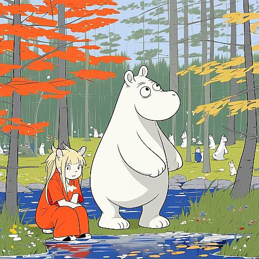 Illustration of Moomintroll, moomin in the style of Kamimiya