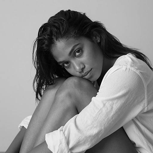 Contemplative Black and White Portrait of Woman