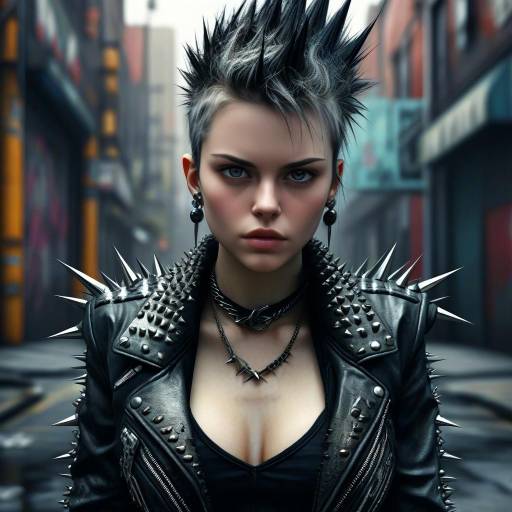 Punk Woman with Spiked Leather Jacket