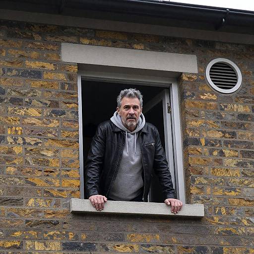 Concerned Man in Aged Brick Window