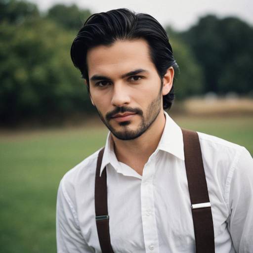Man in White Shirt with Suspenders Outdoors