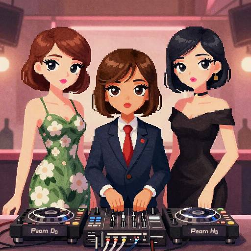 Neon-lit Humanoid DJs in Club