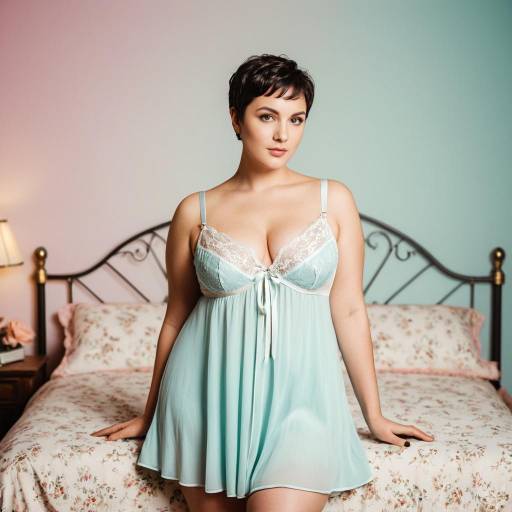 Elegant Full-Figured Woman in Vintage Lingerie Nightgown