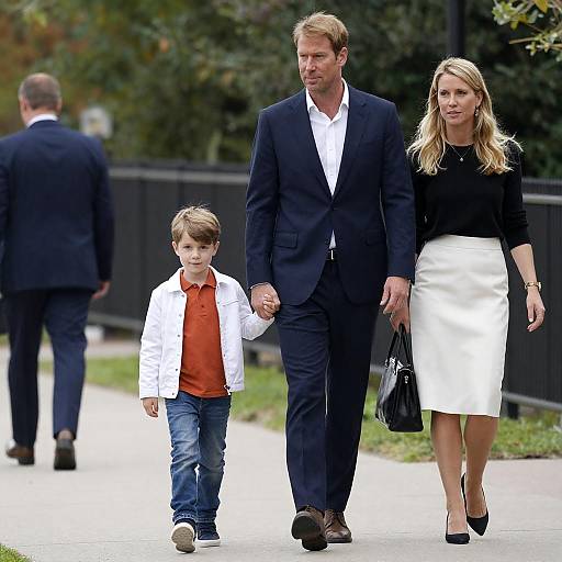 Family Walk in Park with Fence