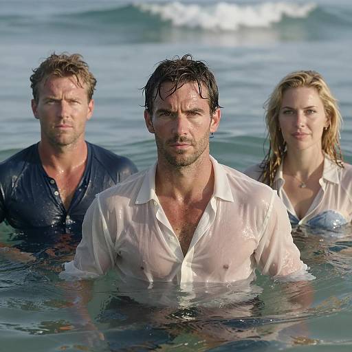 Ocean Scene with Three Diverse Individuals