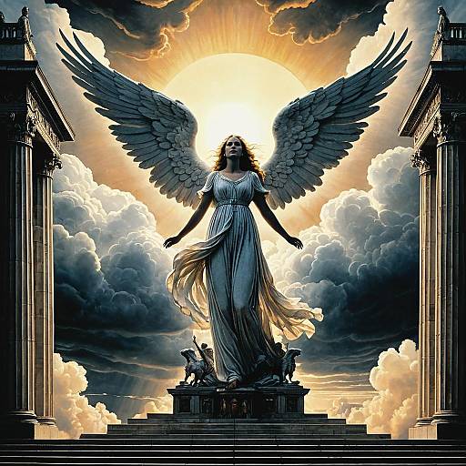 Dramatic Angel in Sunrise Cloud Palace