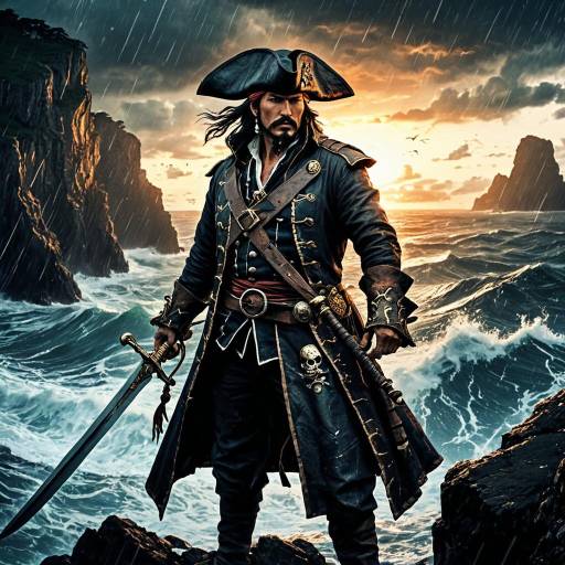 Mysterious Pirate on Stormy Cliffs
