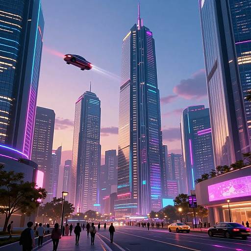 Futuristic Neon Cityscape at Dusk