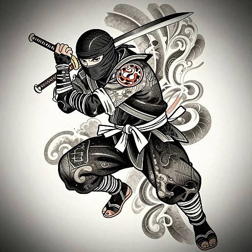 Dynamic Ninja Tattoo Design