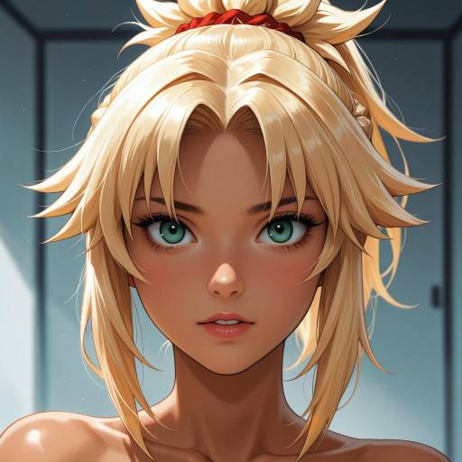 Blonde Girl with Green Eyes and Blush