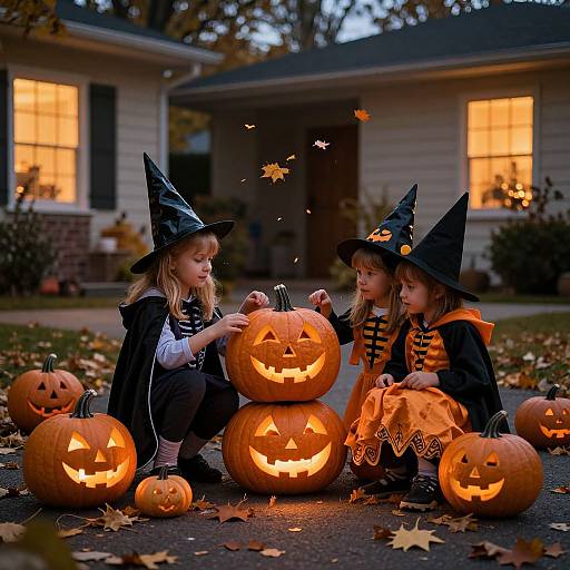 Whimsical Halloween Trick-or-Treat Scene