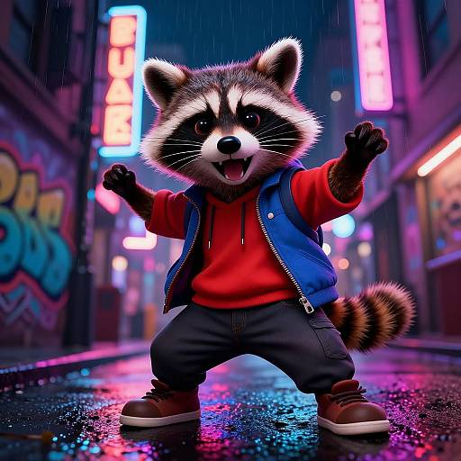 Energetic Raccoon in Neon Streetwear