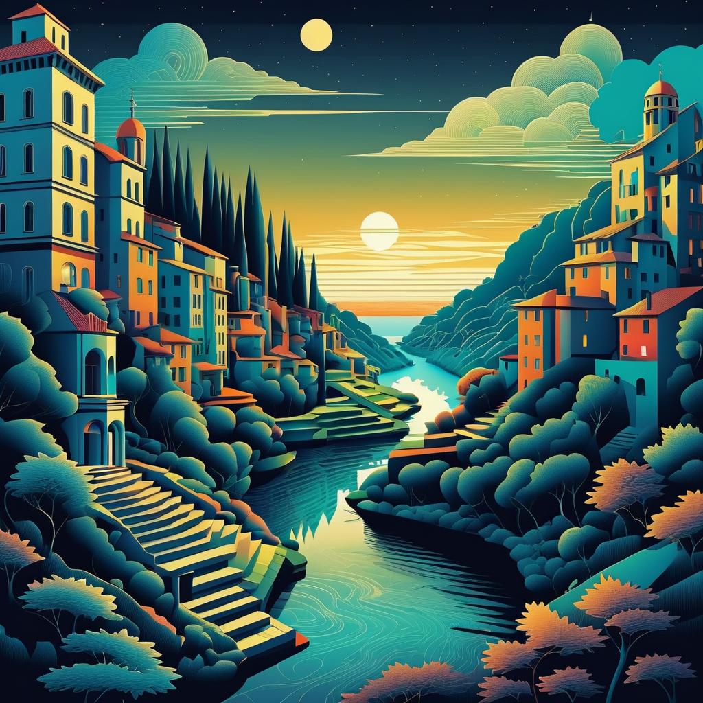 Escher-Inspired Colored Overlapping Landscapes