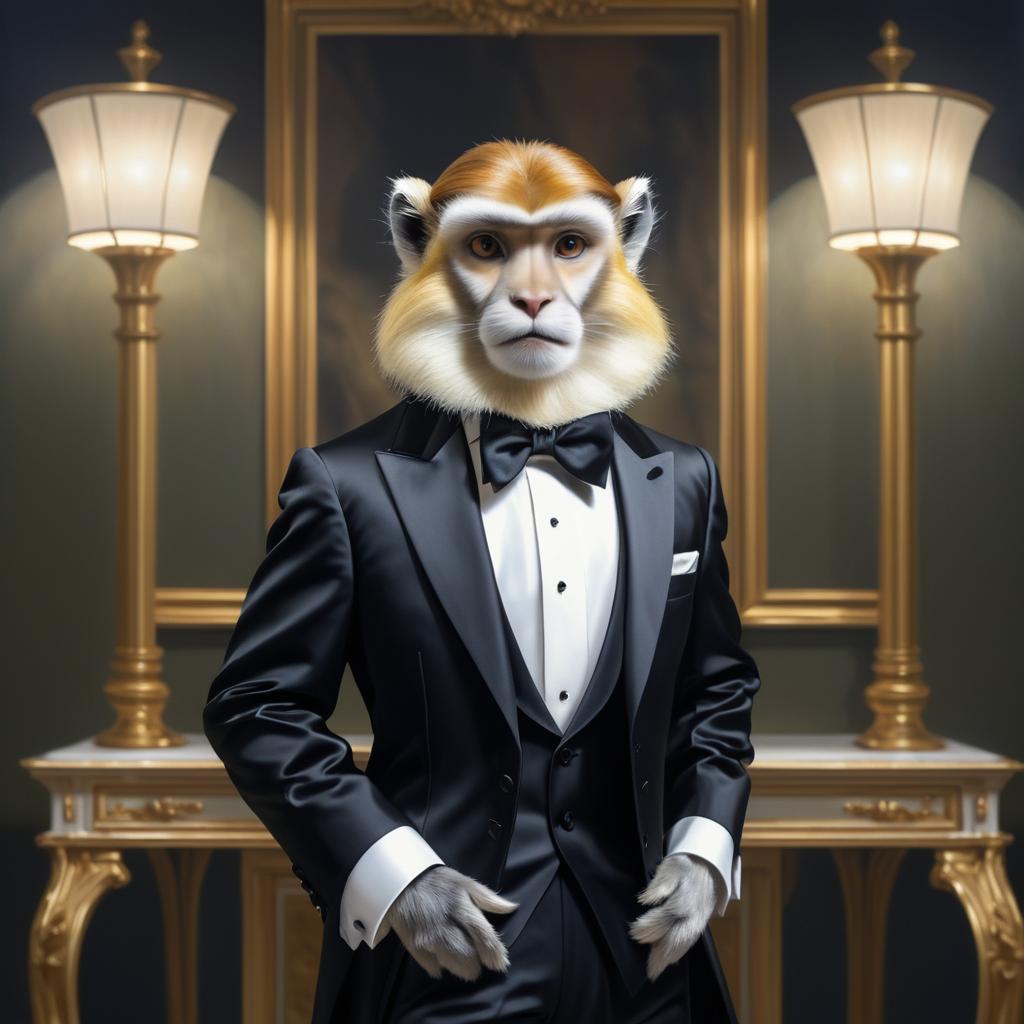 Sophisticated Patas Monkey in Tuxedo