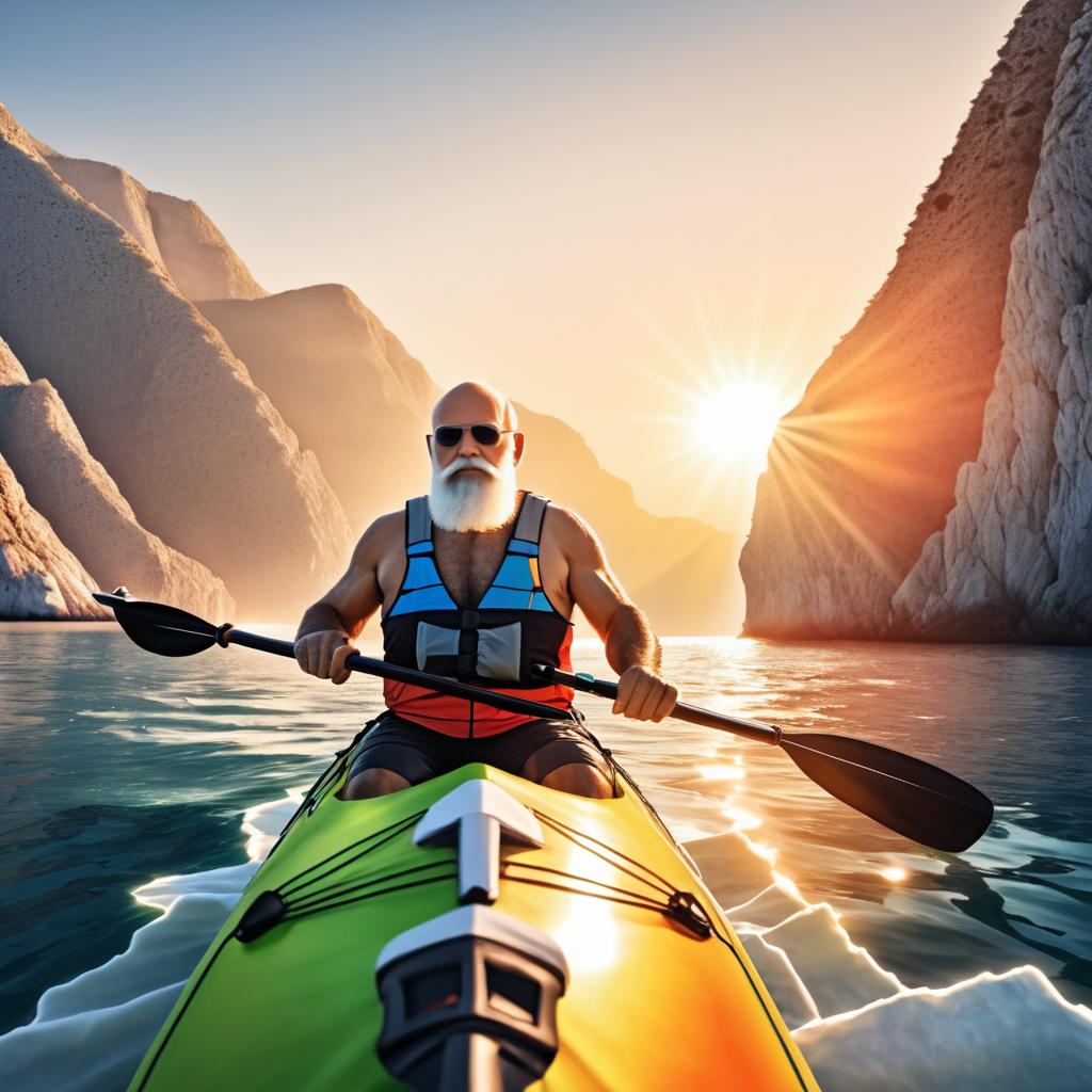 Sunset Adventure: Muscular Elder in Kayak