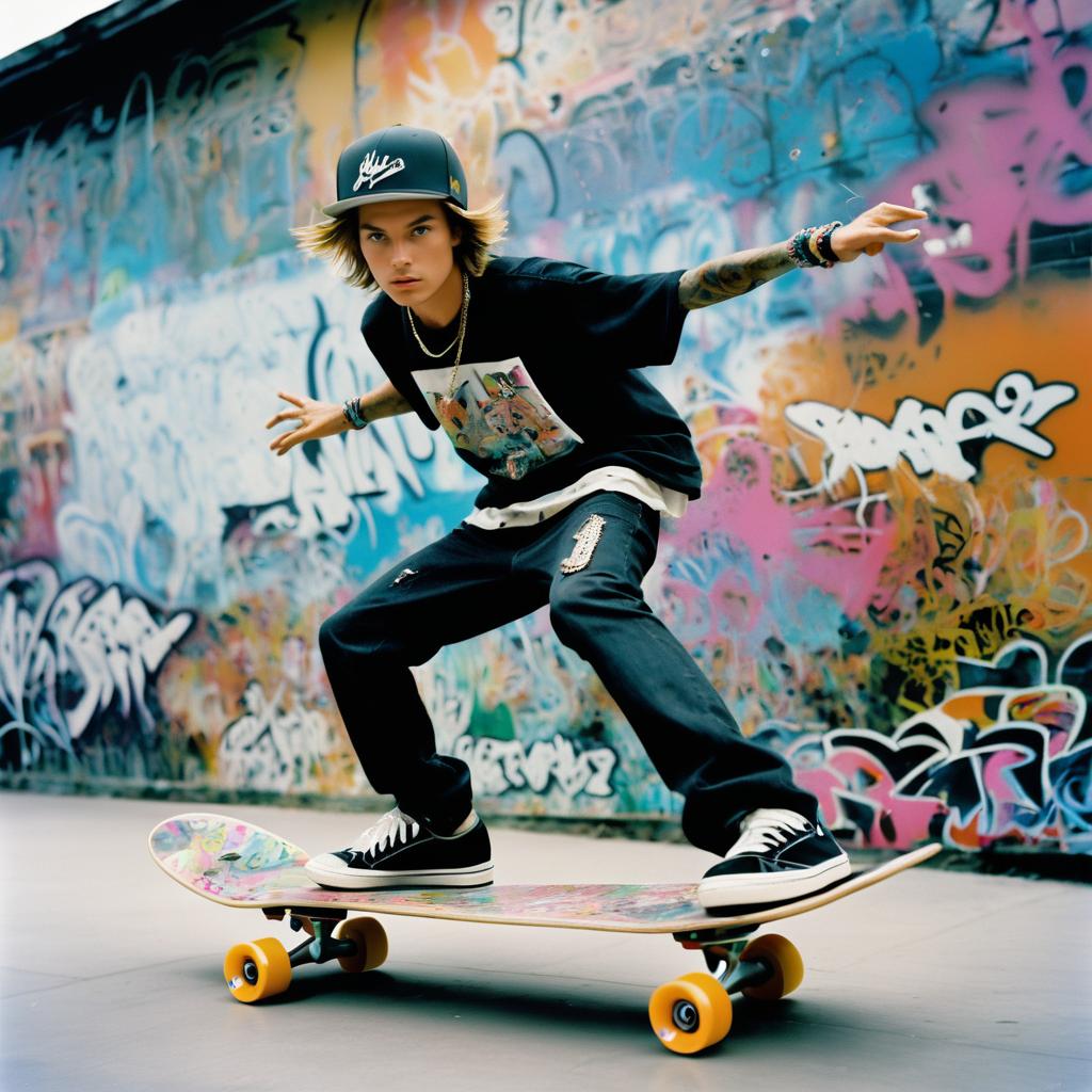 Fierce Skateboarder in Graffiti Art Style