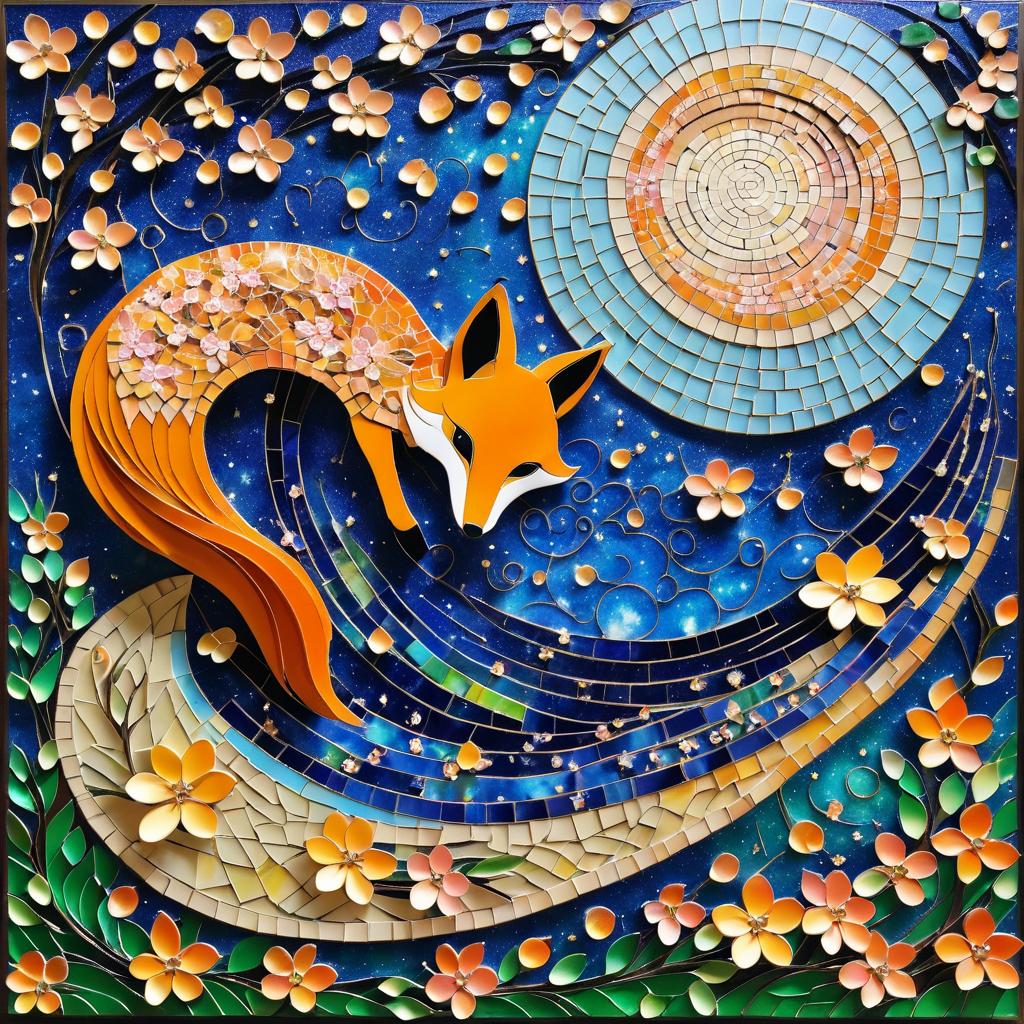 Dreamy Mosaic Galaxy with Sleeping Fox