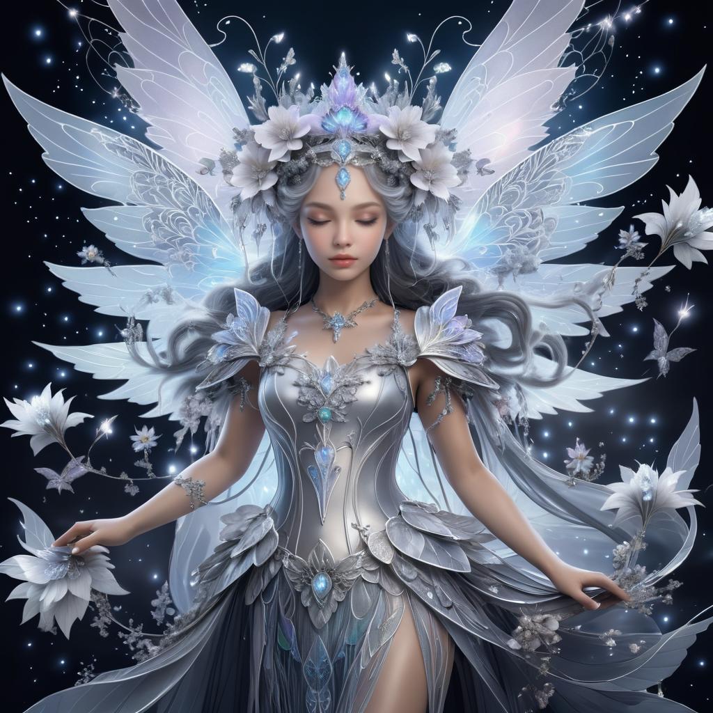 Ethereal Fairy with Silver Wings Artwork