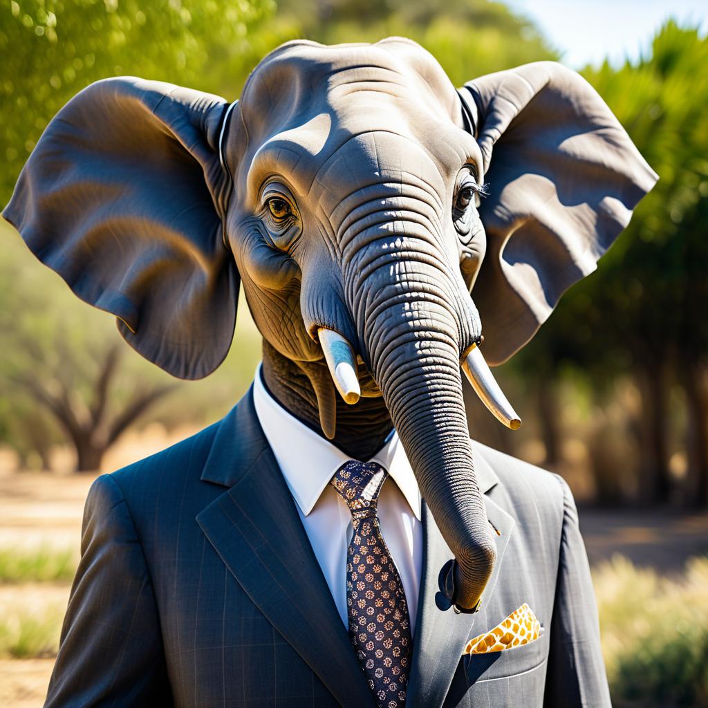 Friendly Elephant in Suit Portrait