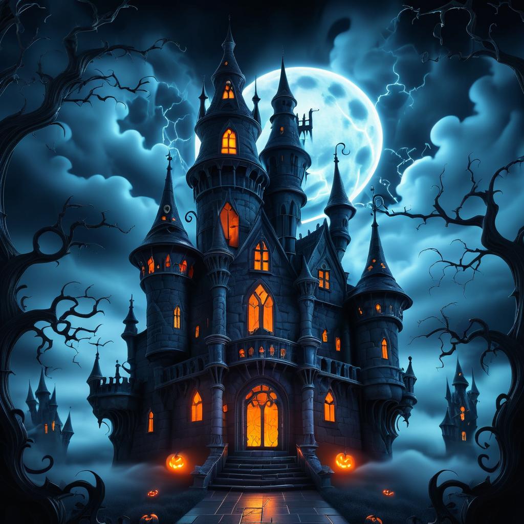 Eerie Cartoon Halloween Castle Scene